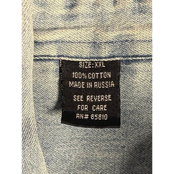 Vintage Men's XXL Denim Shirt Embroidered Star Stripe Design Pockets Y2K Westen - Picture 13 of 16